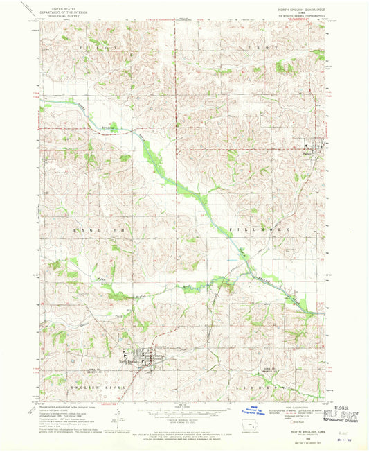 Classic USGS North English Iowa 7.5'x7.5' Topo Map Image