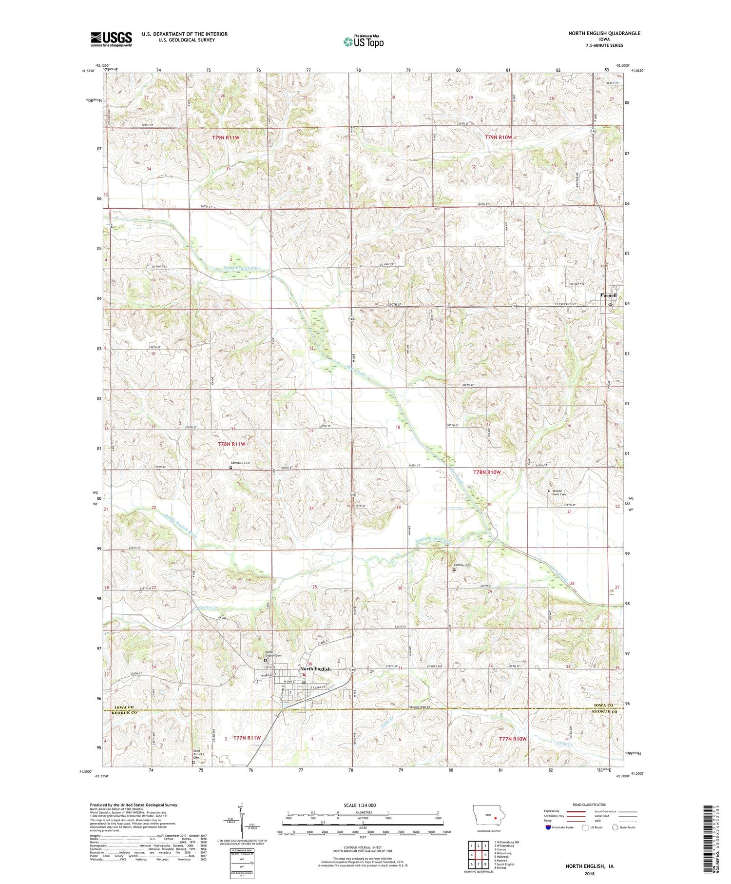 North English Iowa US Topo Map Image