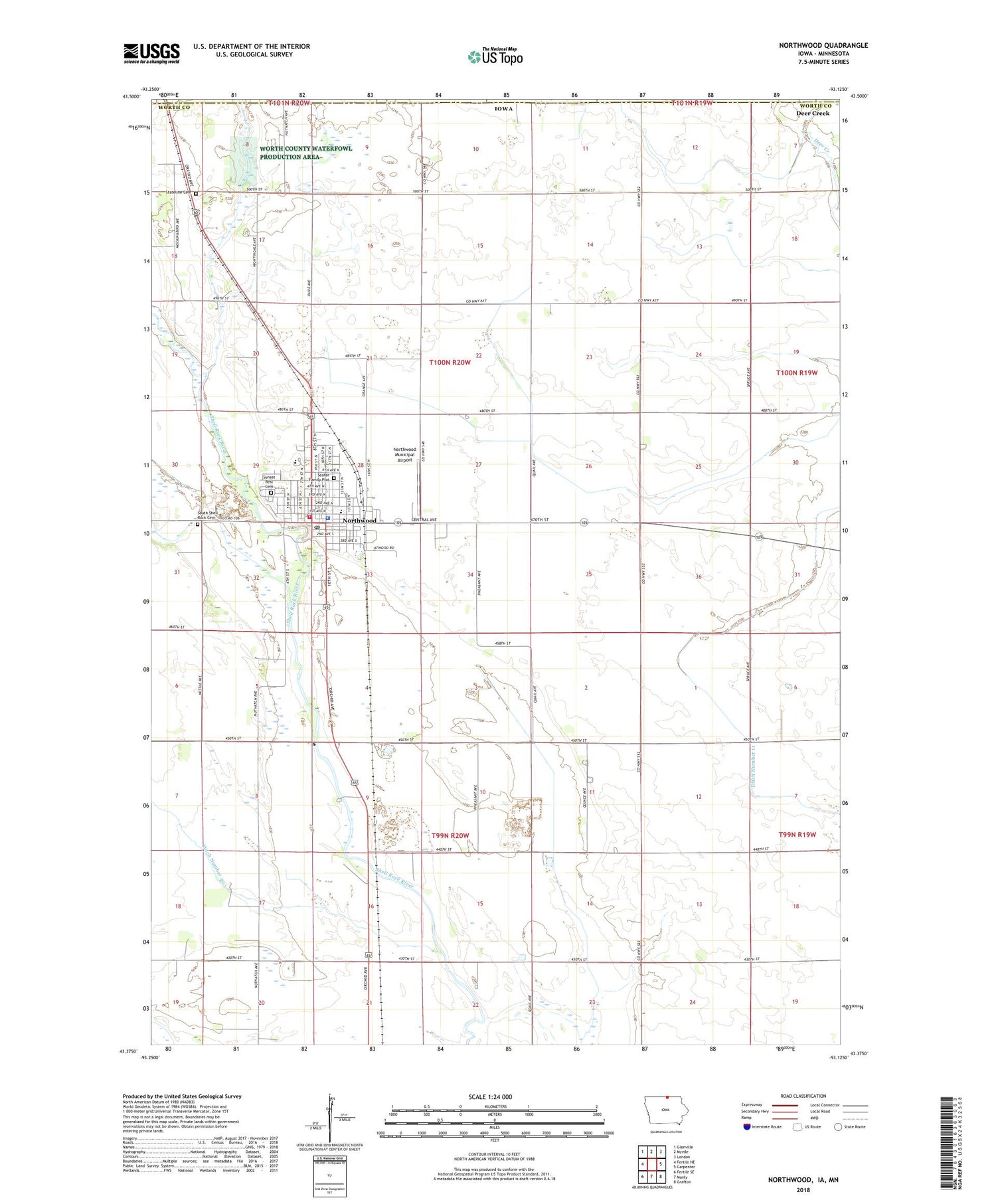 Northwood Iowa US Topo Map Image