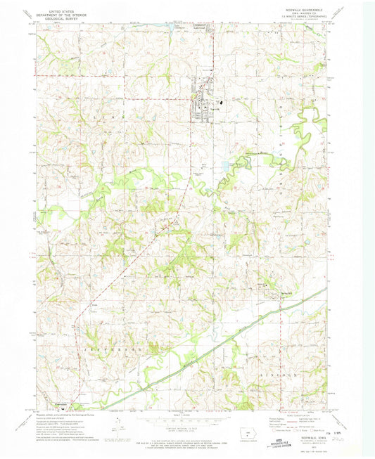 Classic USGS Norwalk Iowa 7.5'x7.5' Topo Map Image