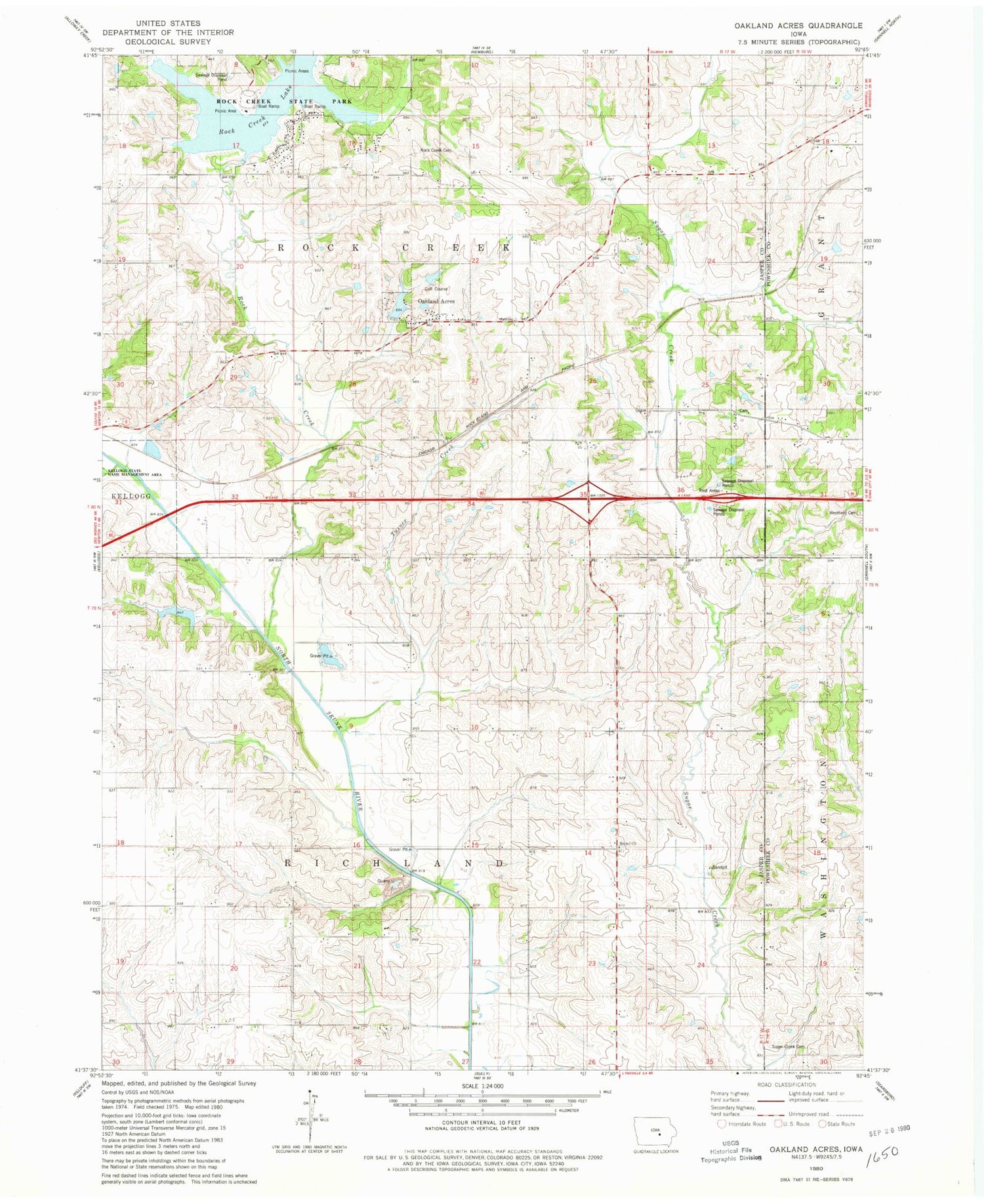 Classic USGS Oakland Acres Iowa 7.5'x7.5' Topo Map Image