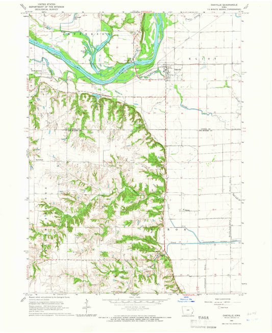 Classic USGS Oakville Iowa 7.5'x7.5' Topo Map Image
