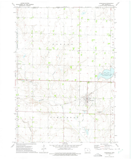 Classic USGS Ocheyedan Iowa 7.5'x7.5' Topo Map Image