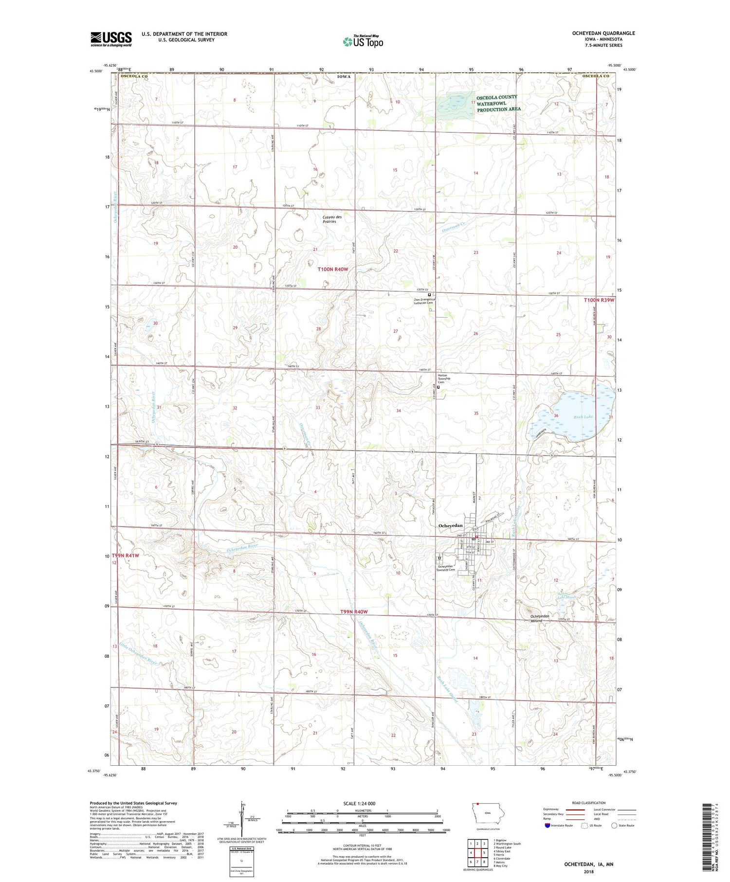 Ocheyedan Iowa US Topo Map Image