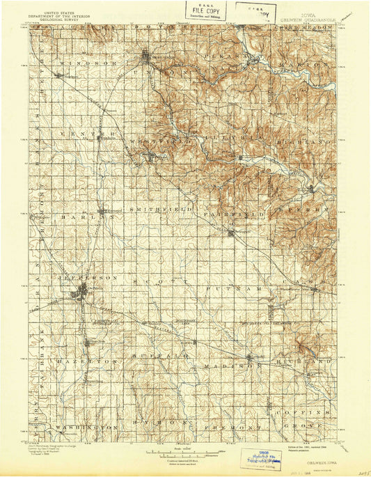 Historic 1901 Oelwein Iowa 30'x30' Topo Map Image