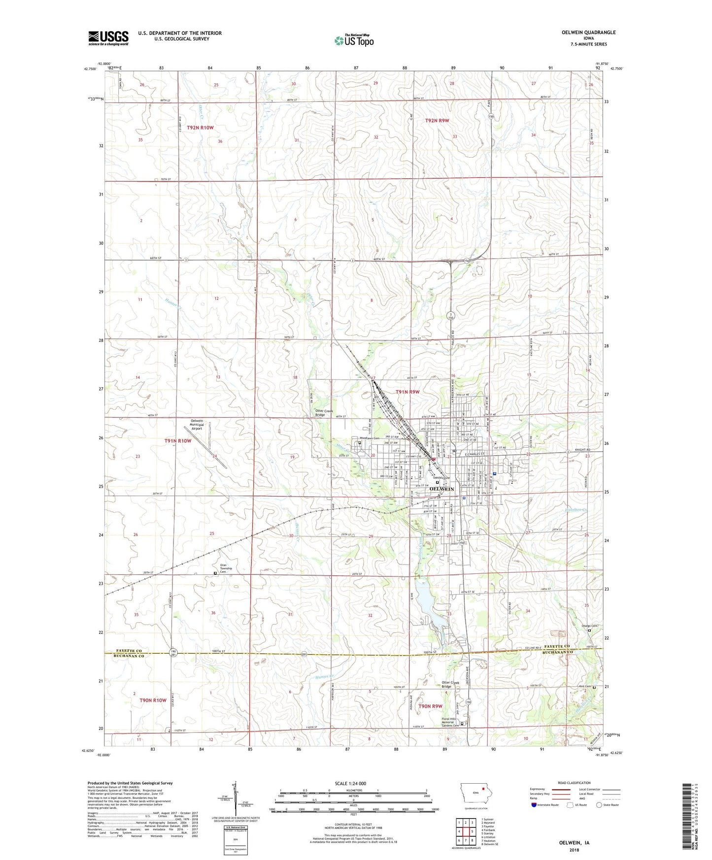 Oelwein Iowa US Topo Map Image