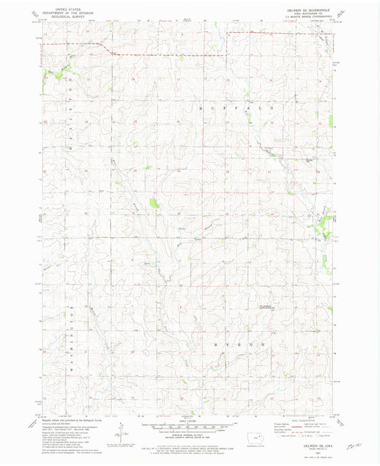 Classic USGS Oelwein SE Iowa 7.5'x7.5' Topo Map Image