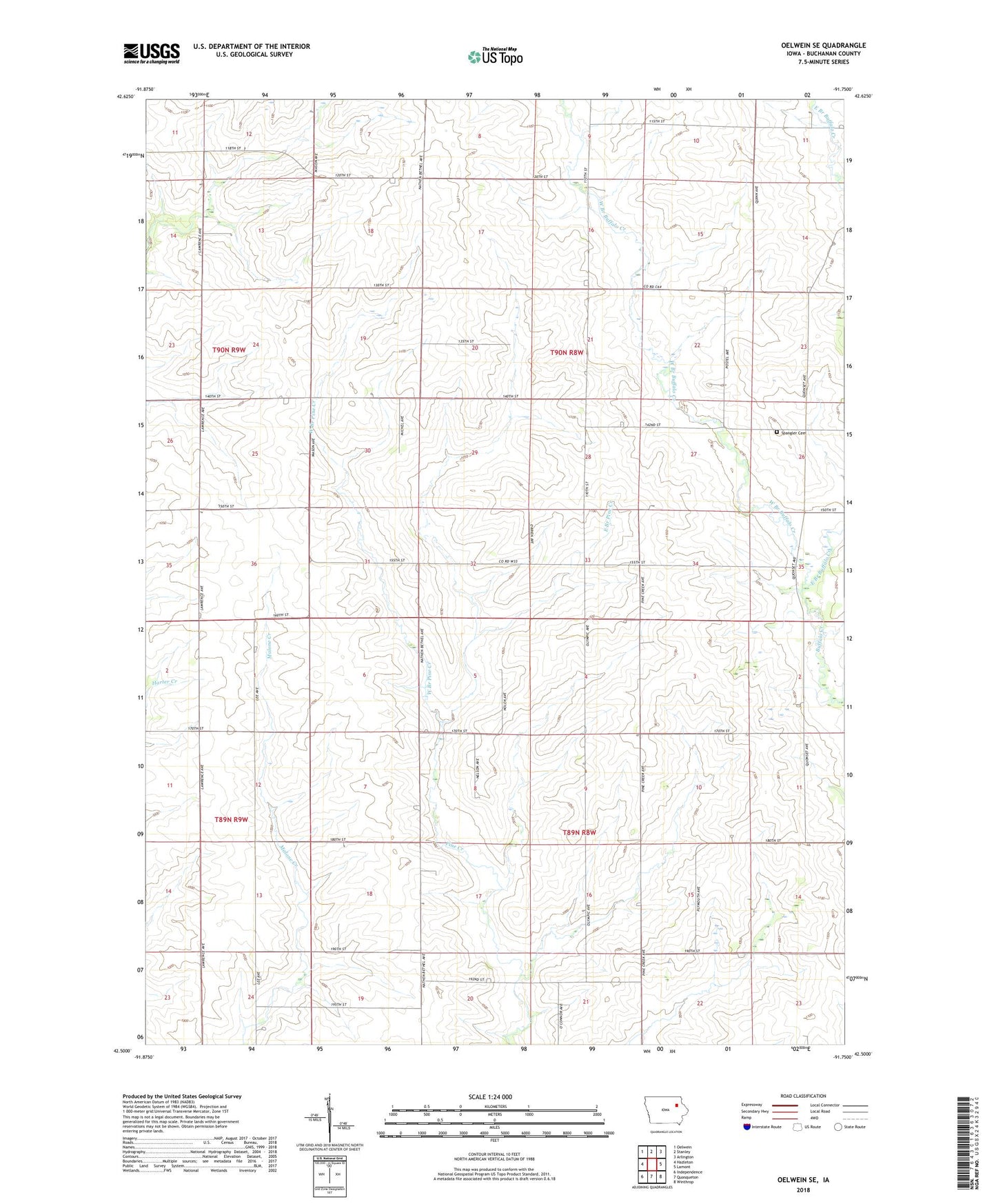 Oelwein SE Iowa US Topo Map Image