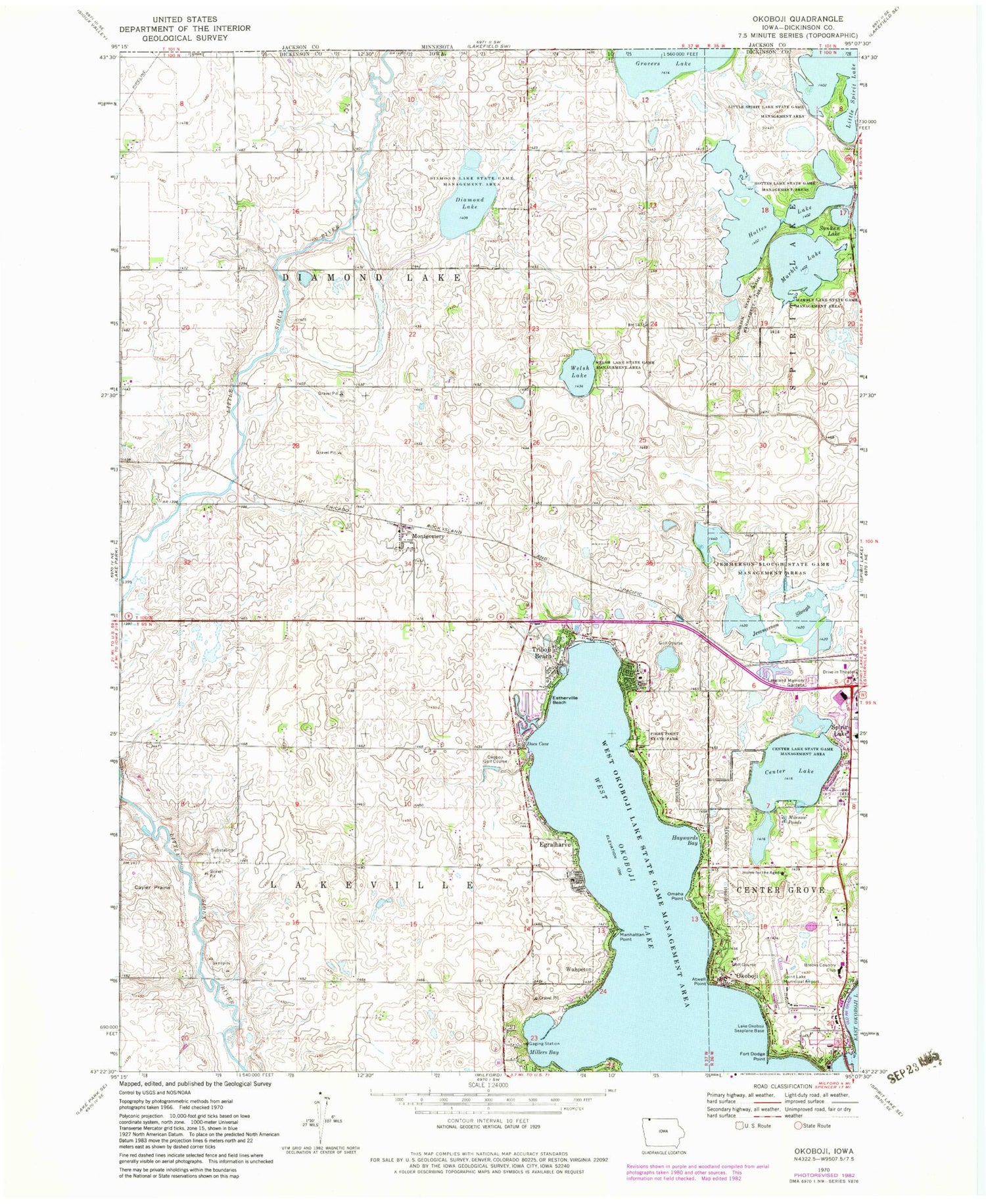 Classic USGS Okoboji Iowa 7.5'x7.5' Topo Map Image