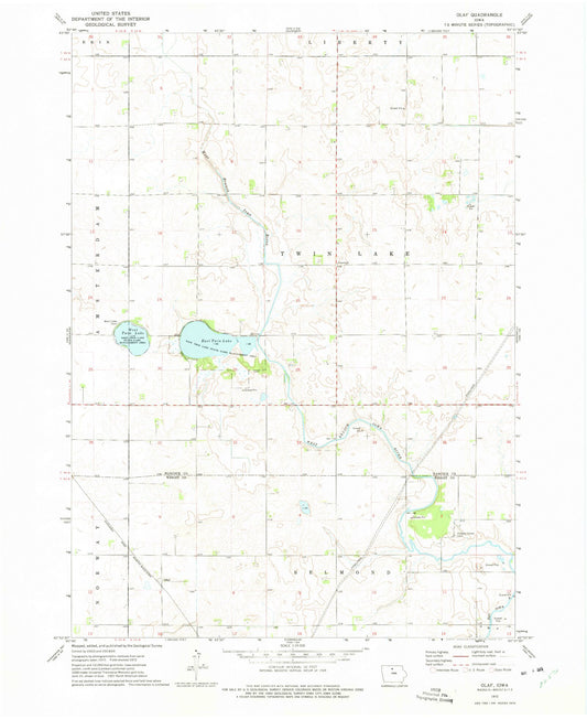 Classic USGS Olaf Iowa 7.5'x7.5' Topo Map Image