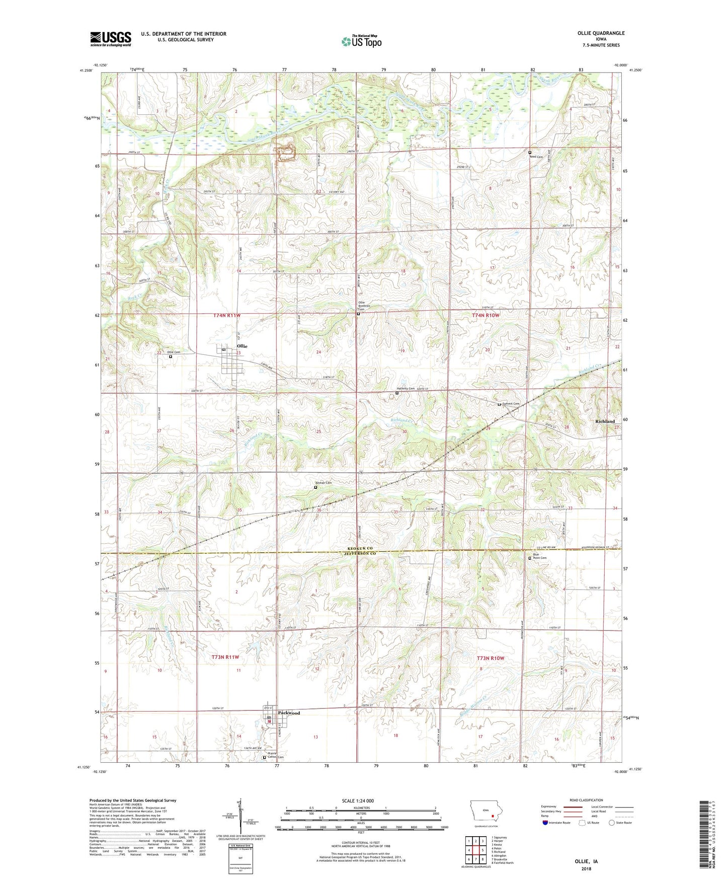 Ollie Iowa US Topo Map Image