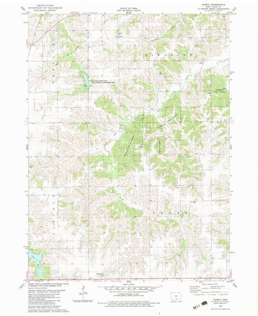 Classic USGS Olmitz Iowa 7.5'x7.5' Topo Map Image