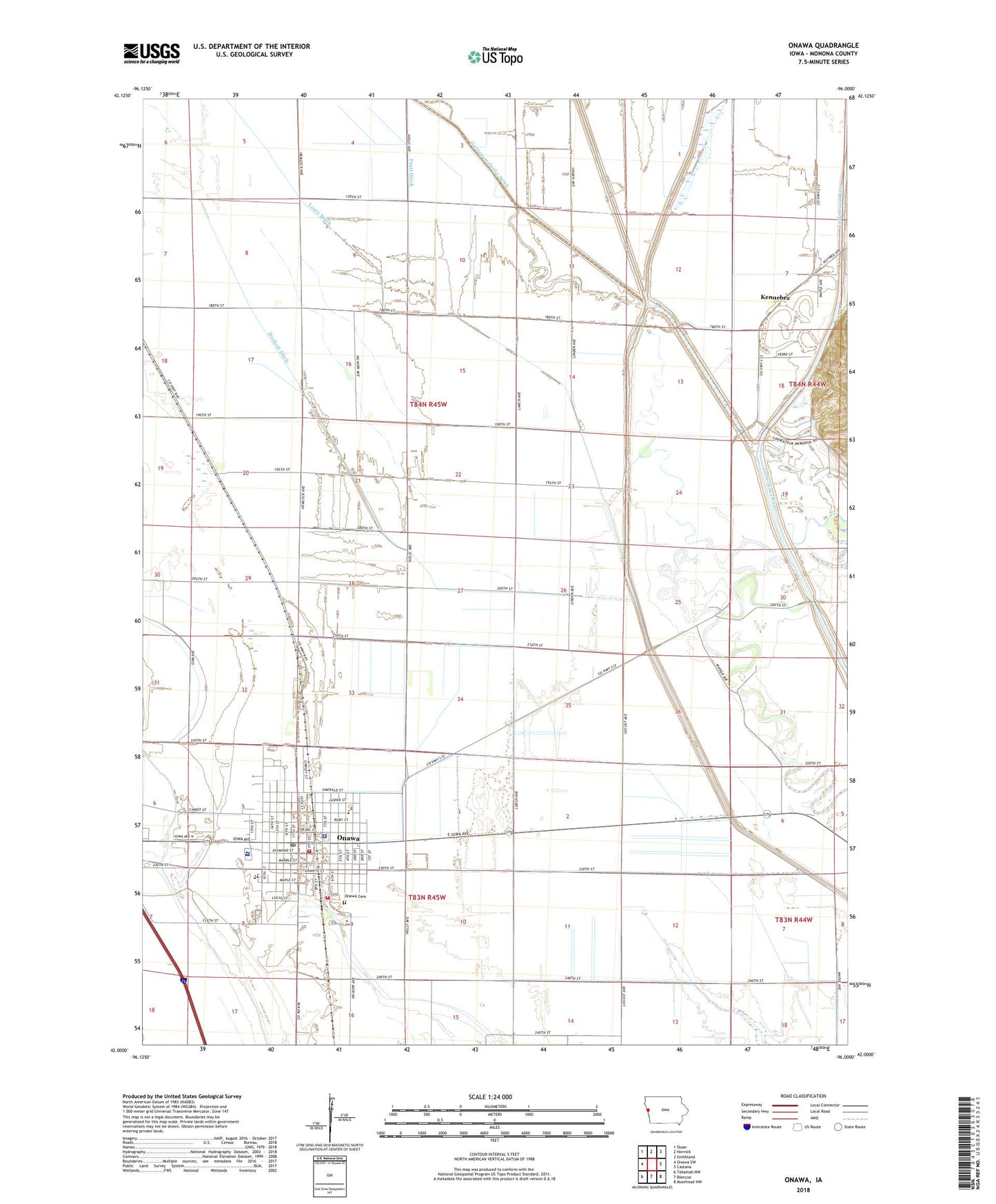 Onawa Iowa US Topo Map Image