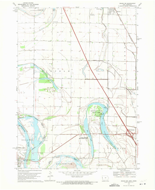 Classic USGS Onawa SW Iowa 7.5'x7.5' Topo Map Image
