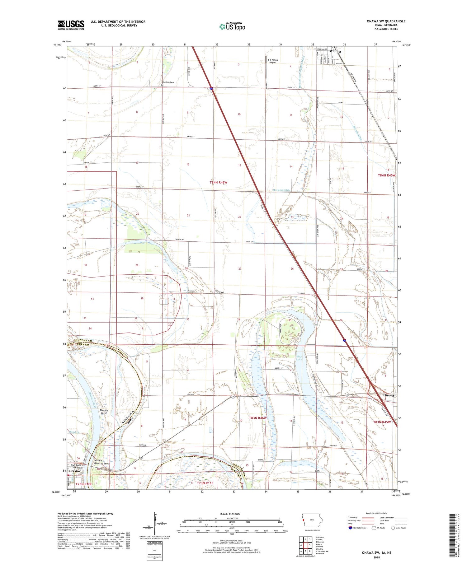 Onawa SW Iowa US Topo Map Image