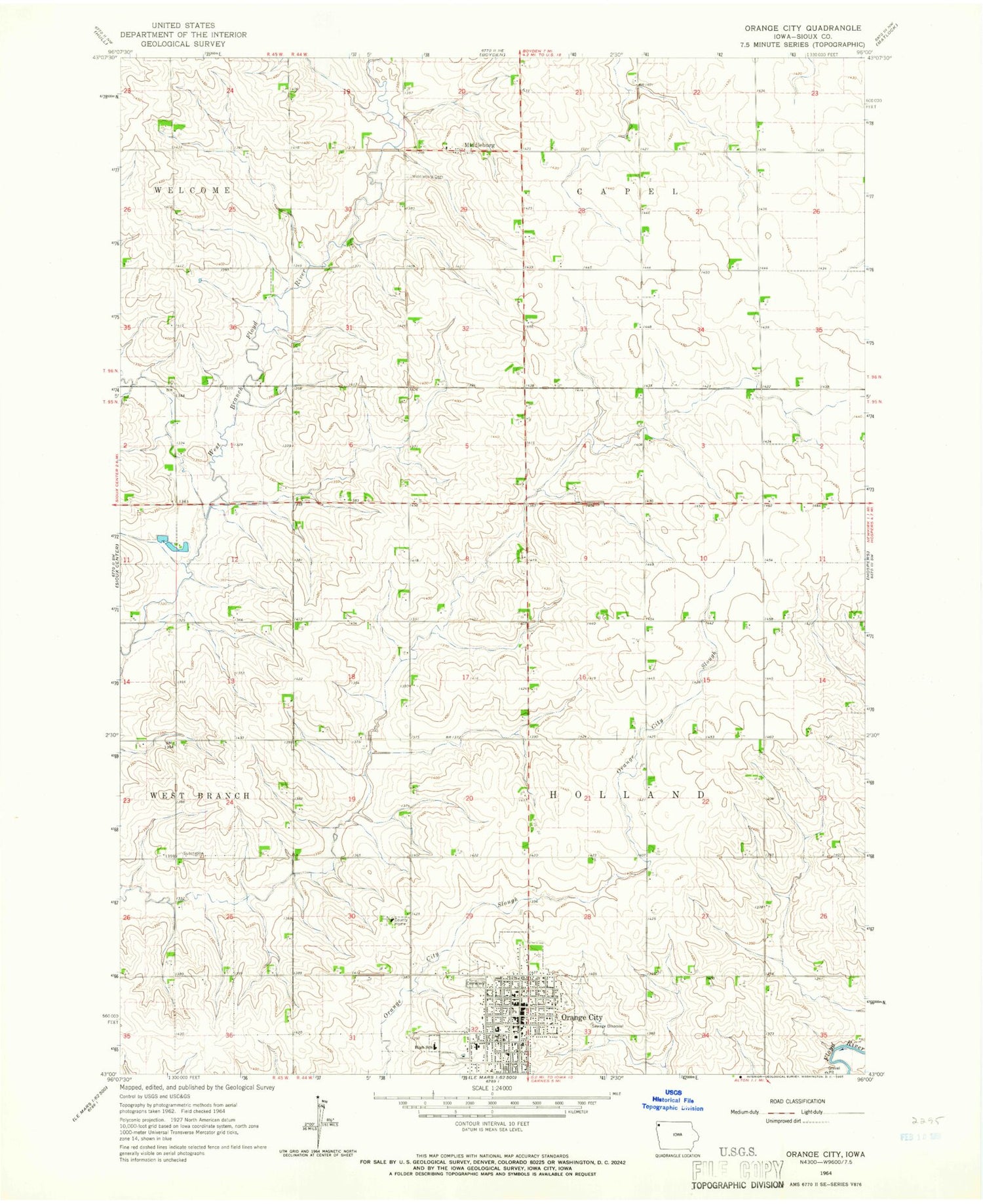 Classic USGS Orange City Iowa 7.5'x7.5' Topo Map Image