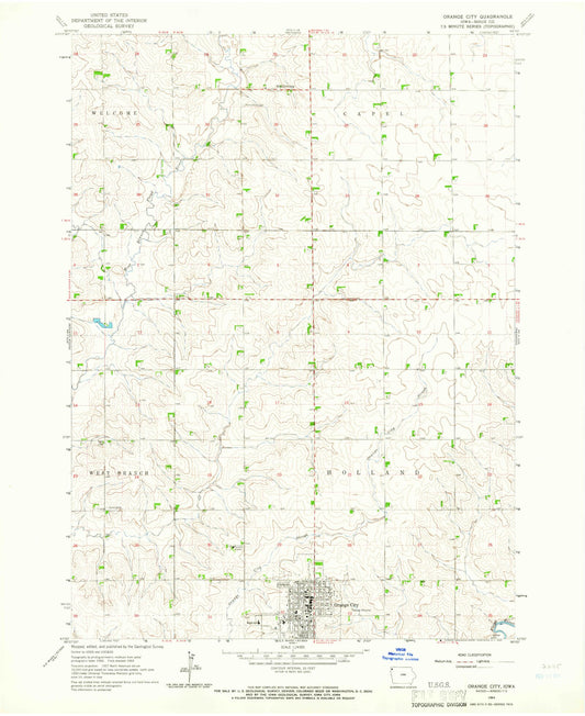 Classic USGS Orange City Iowa 7.5'x7.5' Topo Map Image
