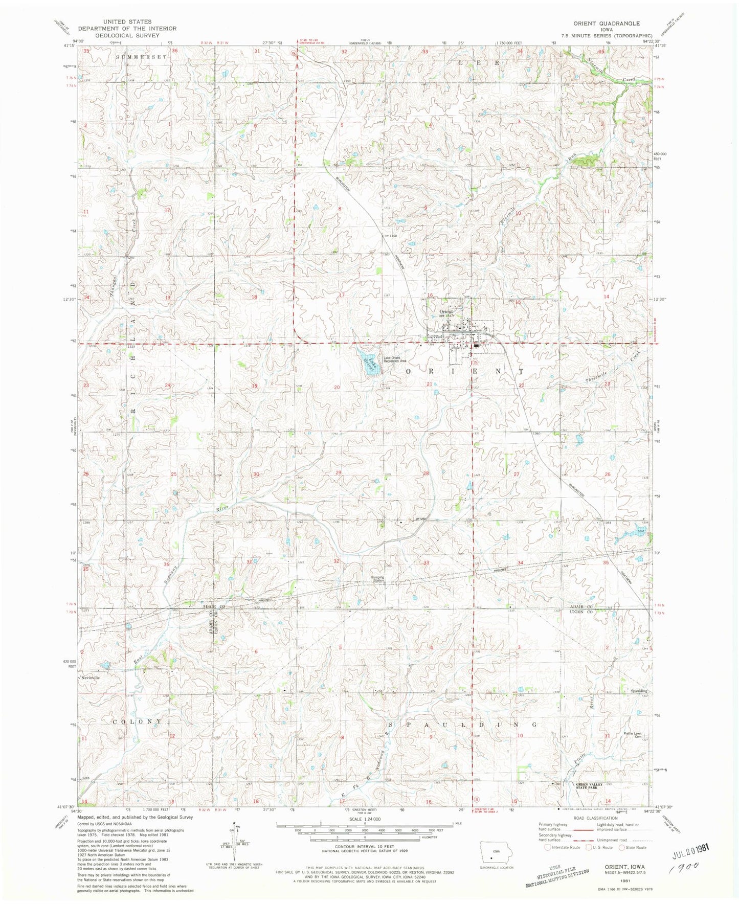 Classic USGS Orient Iowa 7.5'x7.5' Topo Map Image