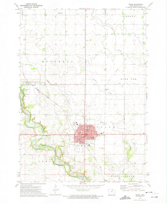 Classic USGS Osage Iowa 7.5'x7.5' Topo Map Image
