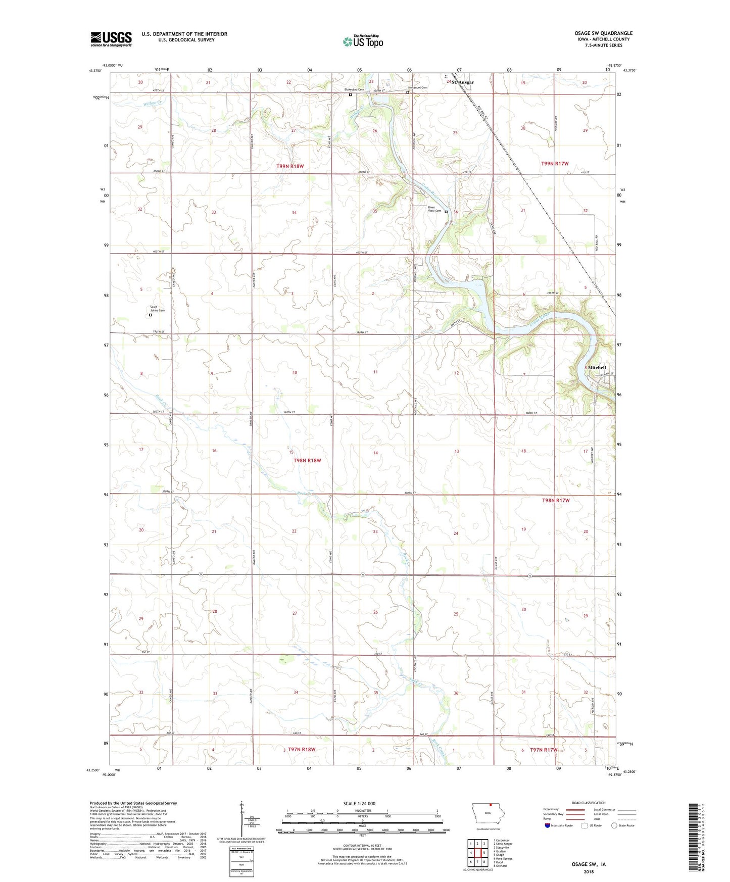 Osage SW Iowa US Topo Map Image