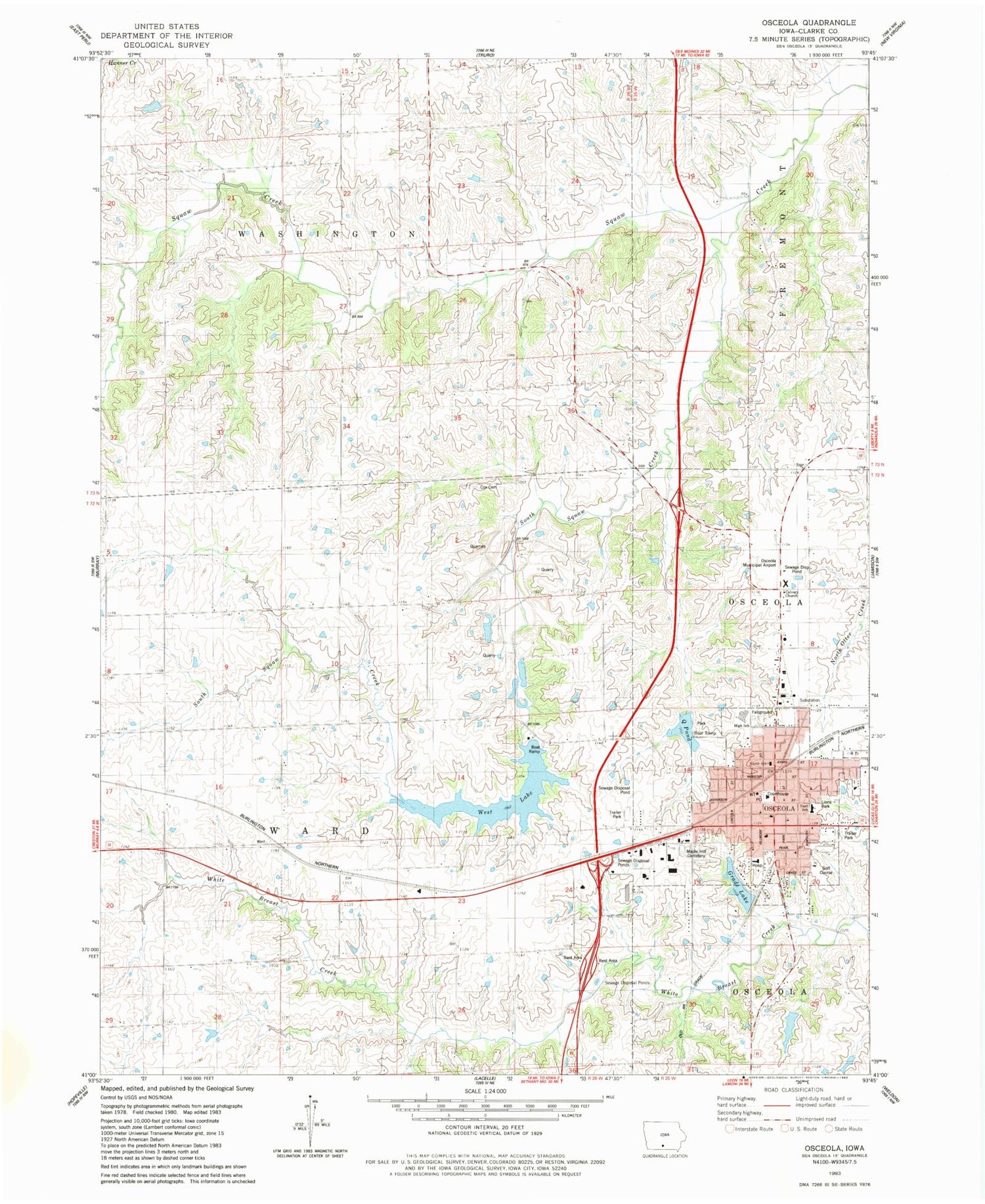 Classic USGS Osceola Iowa 7.5'x7.5' Topo Map Image