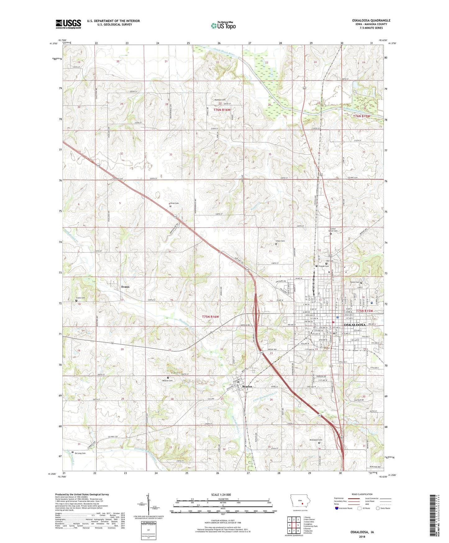 Oskaloosa Iowa US Topo Map Image