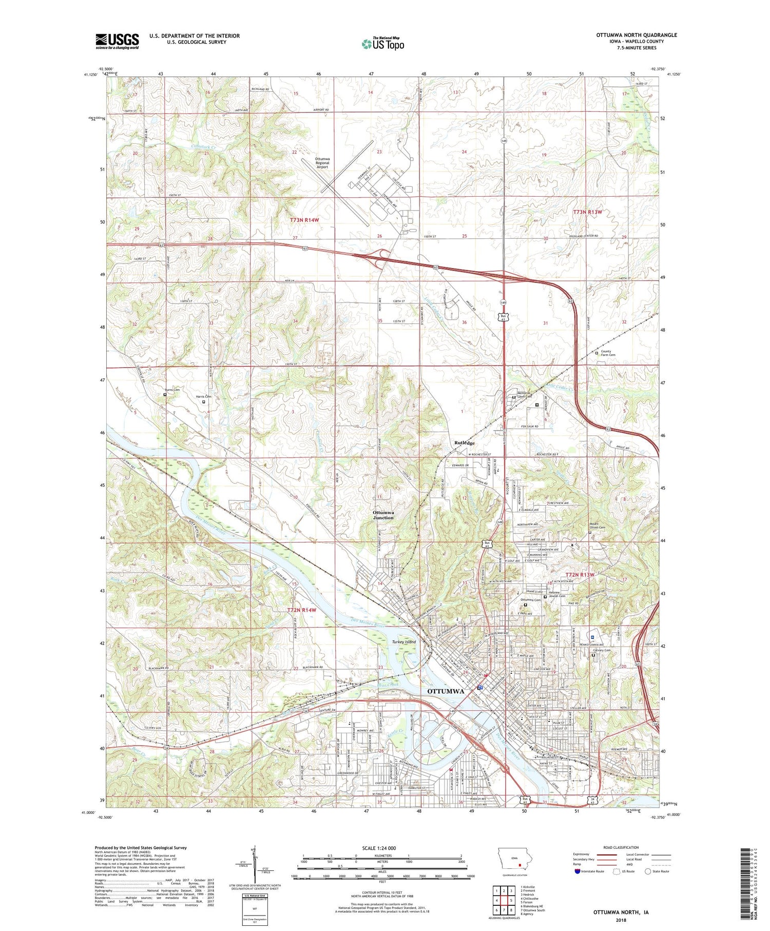 Ottumwa North Iowa US Topo Map Image
