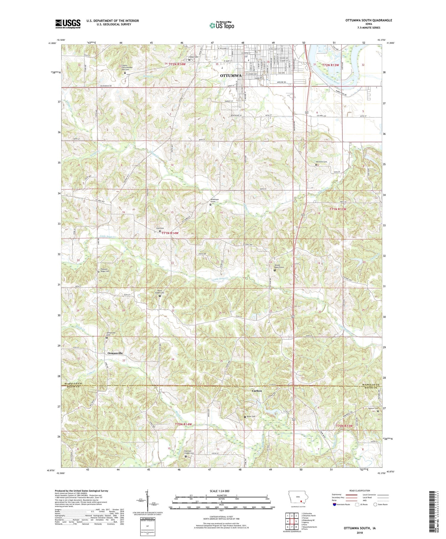 Ottumwa South Iowa US Topo Map Image