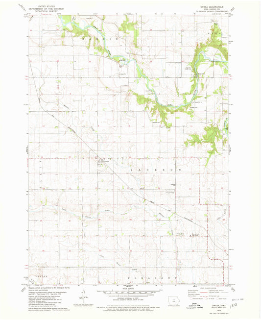 Classic USGS Owasa Iowa 7.5'x7.5' Topo Map Image