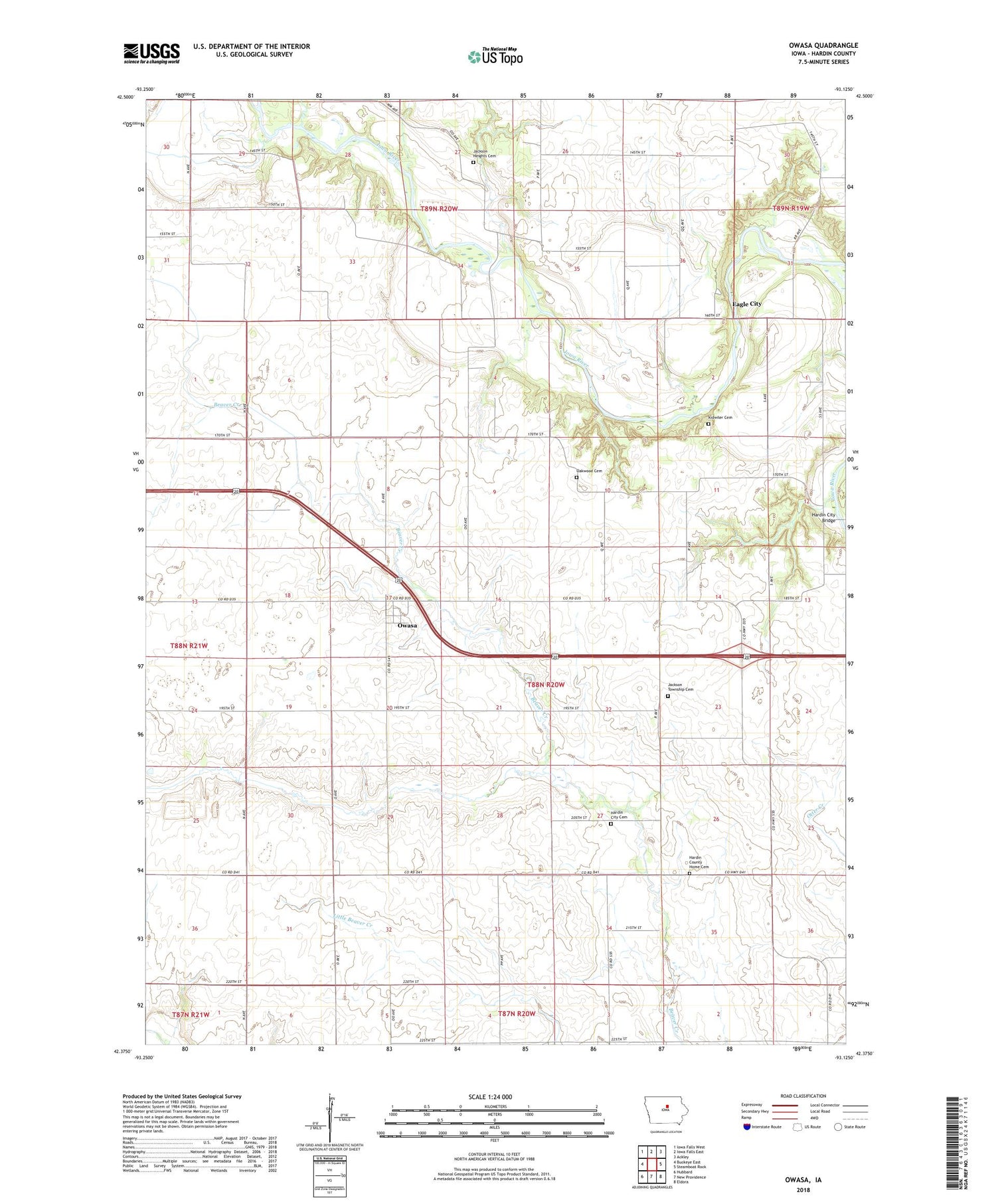 Owasa Iowa US Topo Map Image