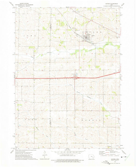 Classic USGS Oxford Iowa 7.5'x7.5' Topo Map Image