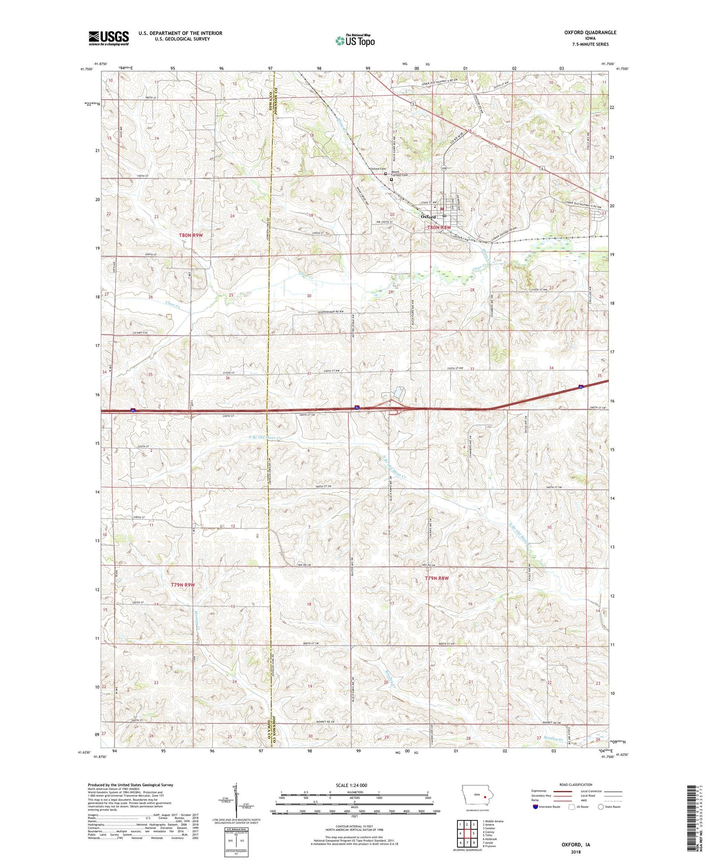 Oxford Iowa US Topo Map Image
