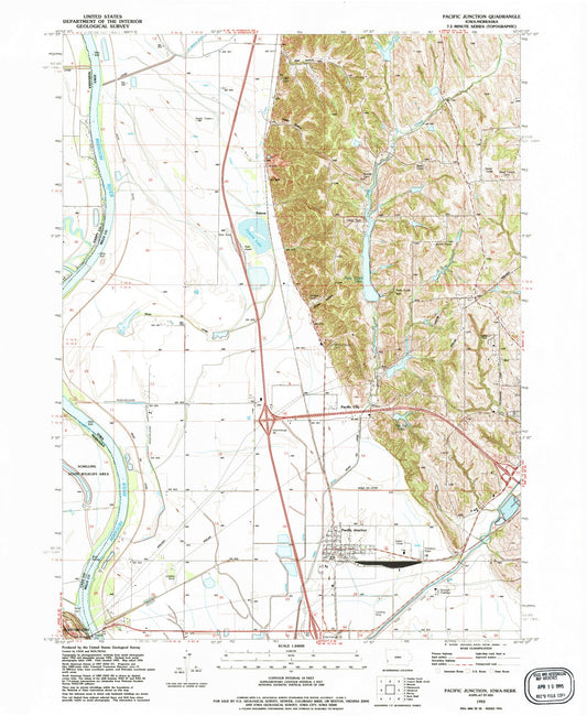 Classic USGS Pacific Junction Iowa 7.5'x7.5' Topo Map Image