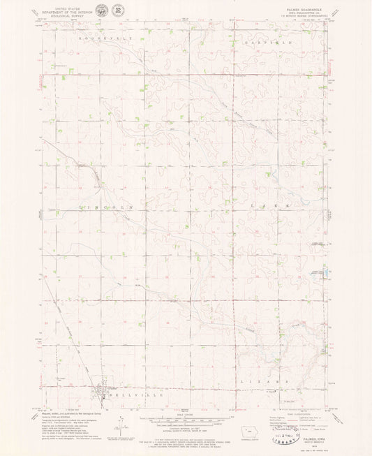 Classic USGS Palmer Iowa 7.5'x7.5' Topo Map Image