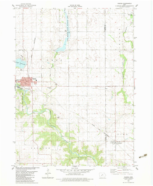 Classic USGS Panora Iowa 7.5'x7.5' Topo Map Image