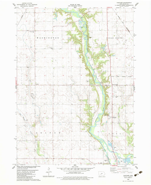 Classic USGS Panther Iowa 7.5'x7.5' Topo Map Image