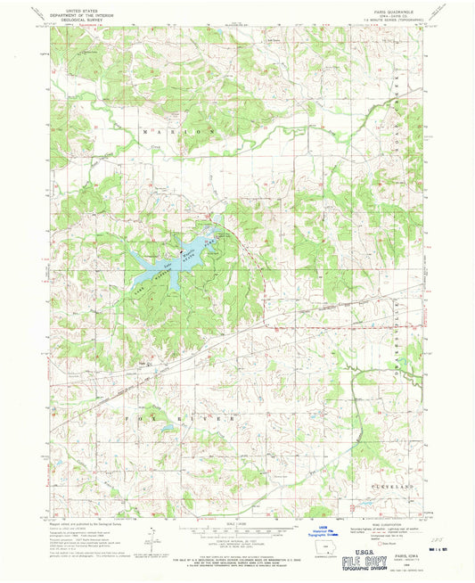 Classic USGS Paris Iowa 7.5'x7.5' Topo Map Image