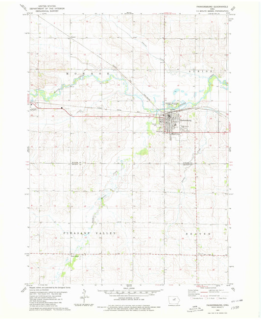 Classic USGS Parkersburg Iowa 7.5'x7.5' Topo Map Image