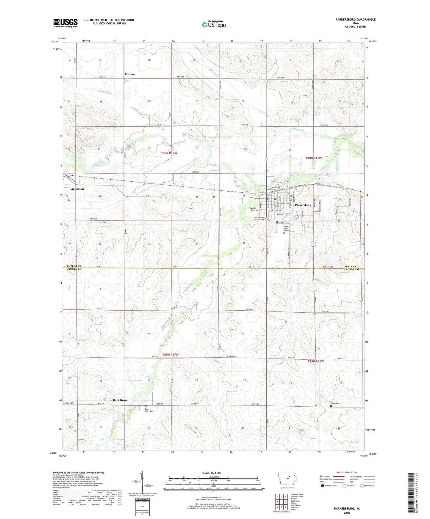 Parkersburg Iowa US Topo Map Image