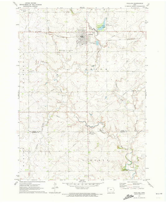 Classic USGS Paullina Iowa 7.5'x7.5' Topo Map Image