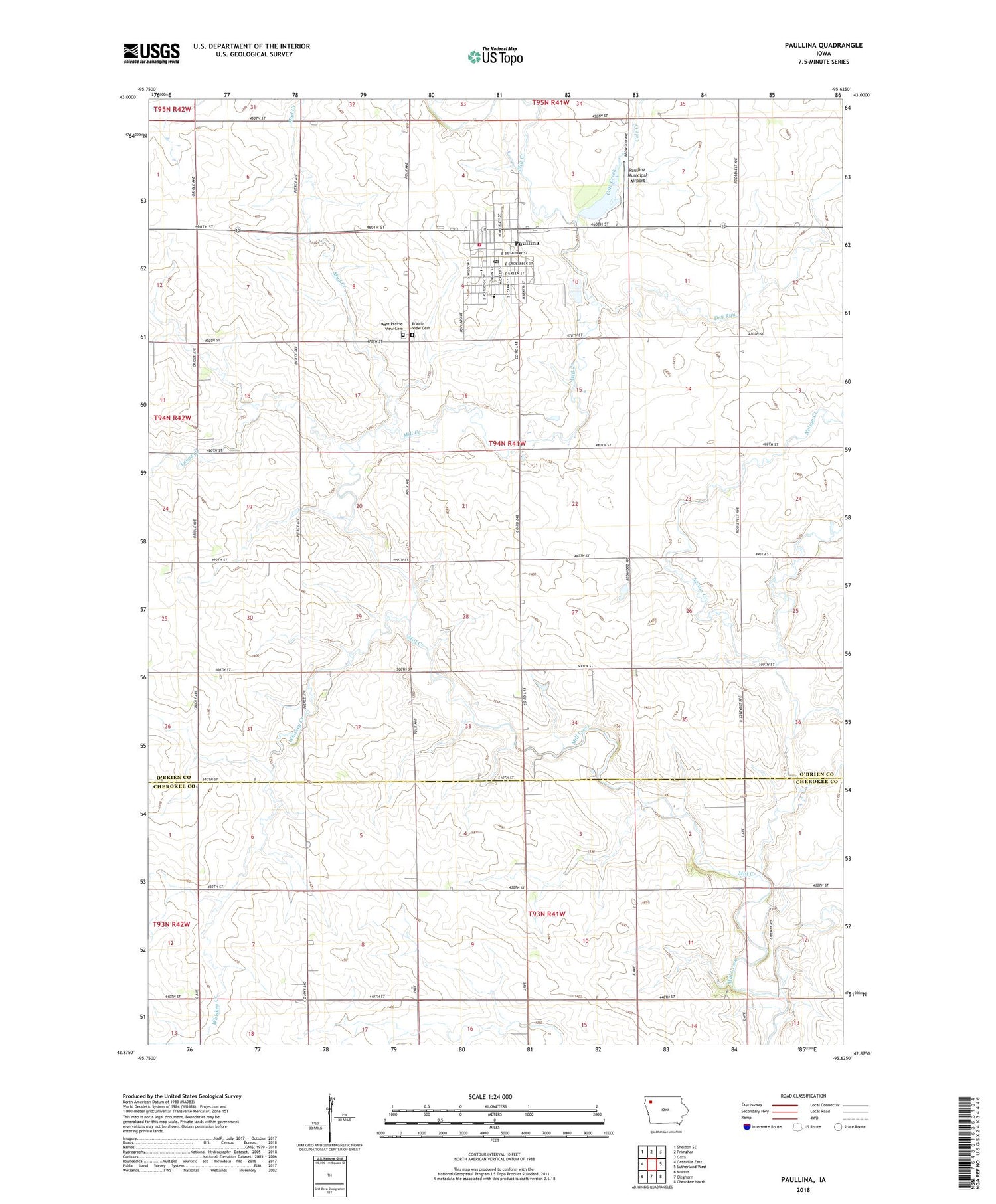 Paullina Iowa US Topo Map Image