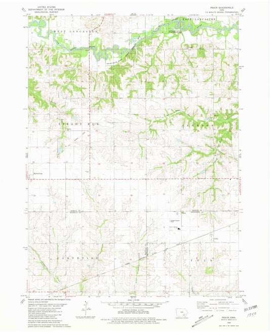 Classic USGS Pekin Iowa 7.5'x7.5' Topo Map Image