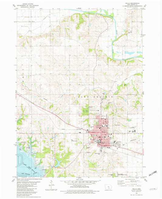 Classic USGS Pella Iowa 7.5'x7.5' Topo Map Image