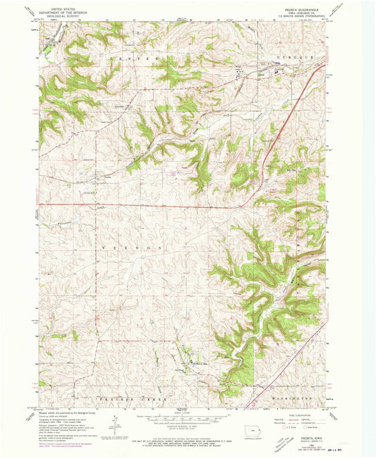 Classic USGS Peosta Iowa 7.5'x7.5' Topo Map Image