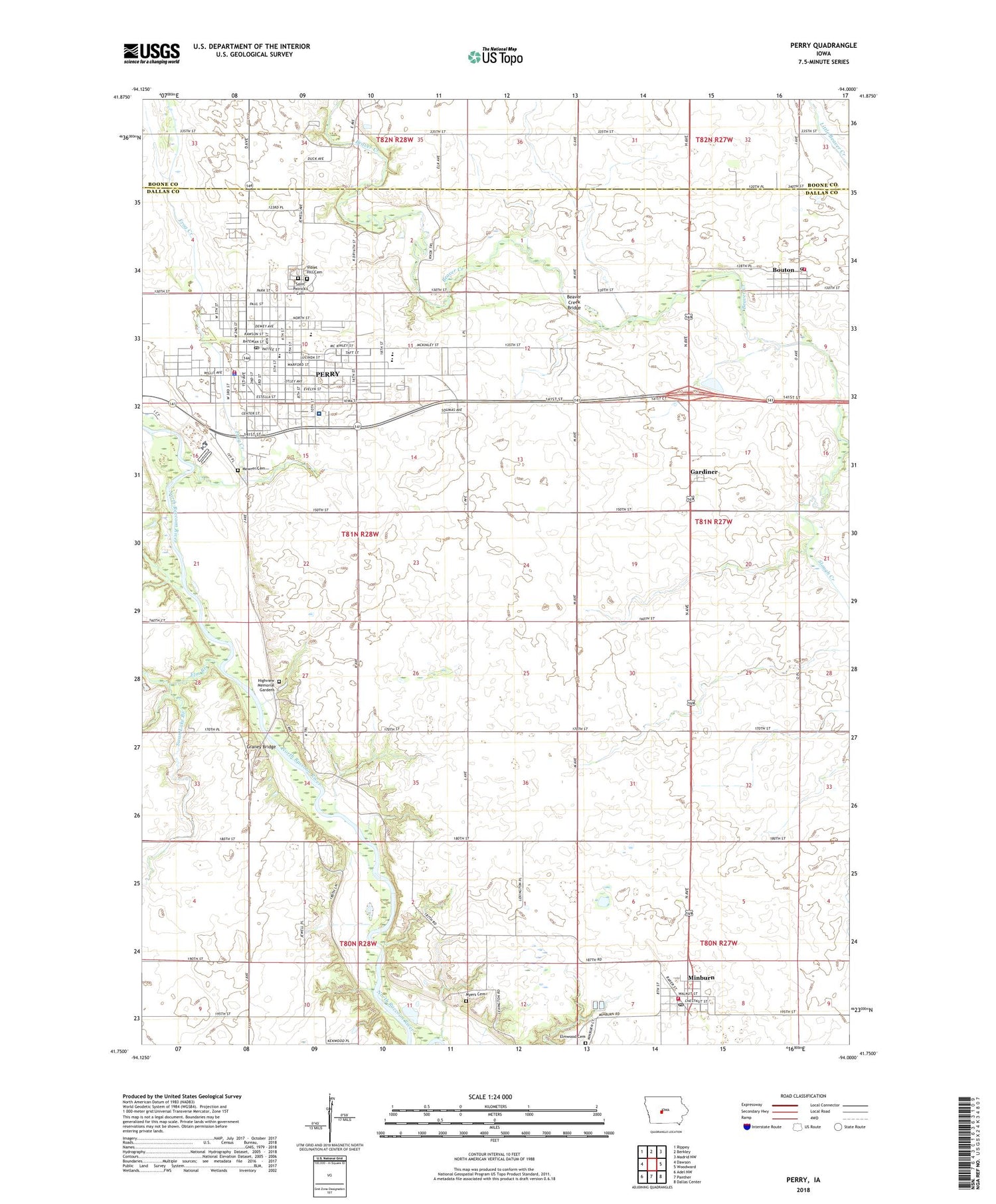 Perry Iowa US Topo Map Image