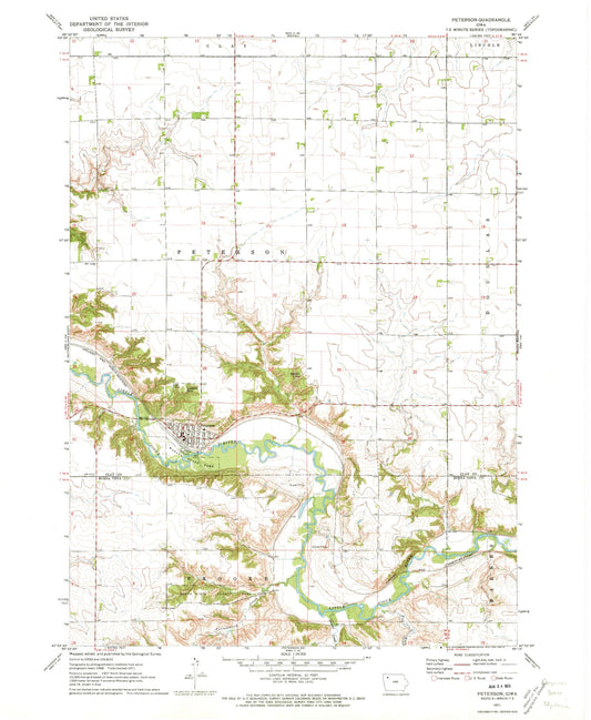 Classic USGS Peterson Iowa 7.5'x7.5' Topo Map Image