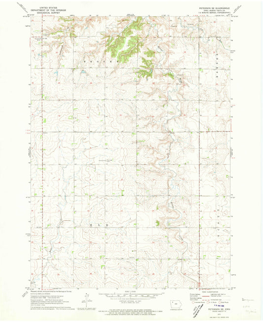 Classic USGS Peterson SE Iowa 7.5'x7.5' Topo Map Image