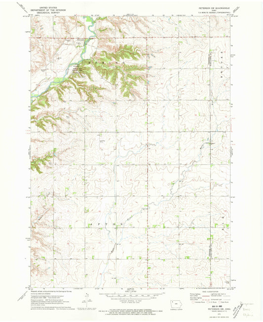 Classic USGS Peterson SW Iowa 7.5'x7.5' Topo Map Image