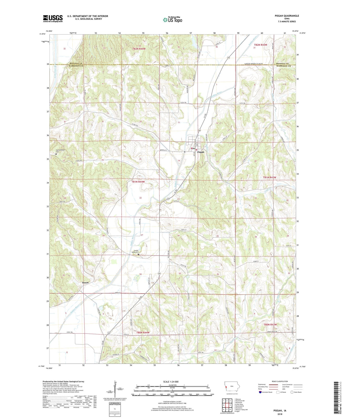 Pisgah Iowa US Topo Map Image