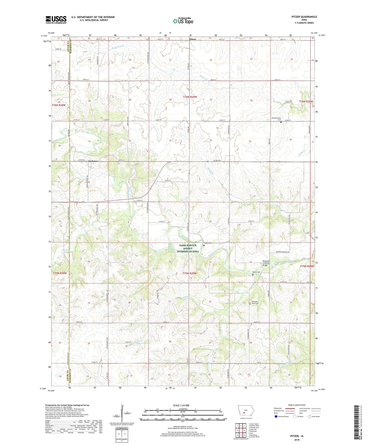 Pitzer Iowa US Topo Map Image